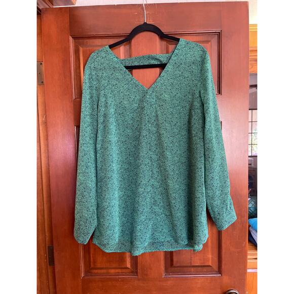 Cabi green and blue floral print blouse size large - Picture 1 of 4